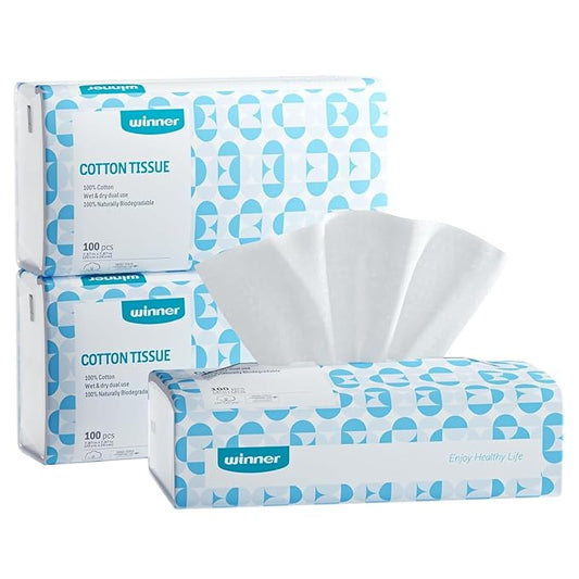 Winner Softer Face Towels - 100% USA Cotton Dry Wipes, 300 Count Unscented Cotton Tissues for Sensitive Skin, OEKO-TEX Certified Face Towelettes Disposable, Makeup Remover Facial Towels, 3 Pack-VivaGrace Women
