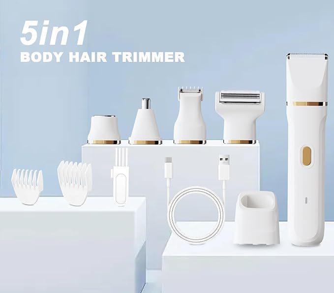 ele ELEOPTION Electric Razors for Women 5-in-1 Waterproof Wet Dry Electric Shaver with USB Charge Dock, Legs Hair Remover, Body Shaver for Beard Bikini Trimmer for Women White-VivaGrace Women