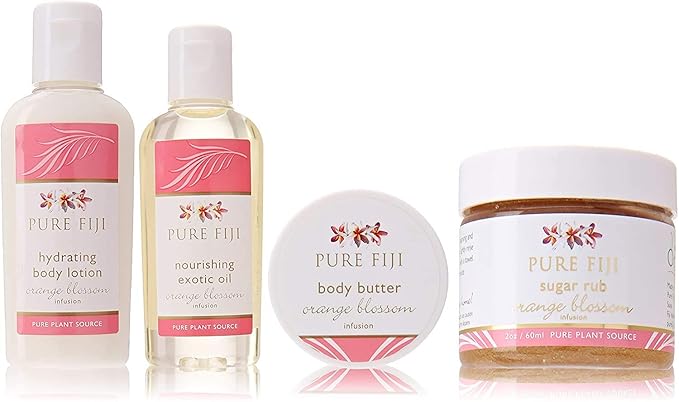 Pure Fiji Spa Gifts for Women and Man - Body Gift Box Include: Sugar Scrub, Bath and Body Oil, Body Butter and Body Lotion, Scent Orange Blossom-VivaGrace Women