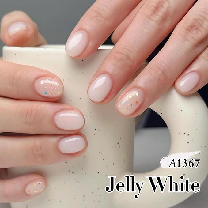 Double Rhythm 0.50 OZ Gel Polish Hema Free Same Color Same Bottle Golden Round Translucent Neutral Natural Milky 15 ML Jelly UV Polish Art DIY at Home (Milky White-C1367)