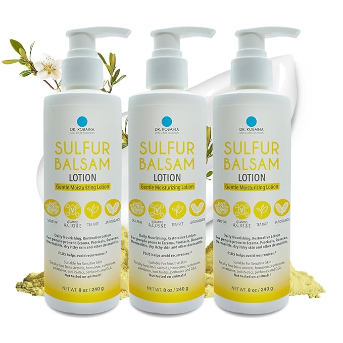 Dr. Robaina Sulfur Balsam Lotion – Lightweight Moisturizer for Dry, Flaky & Itchy Skin – Calms Redness, Supports Skin Barrier & Locks Hydration – Shea Butter & Tea Tree – 8 fl oz, USA Made-VivaGrace Women