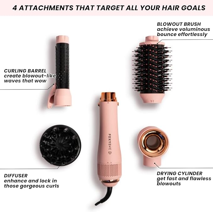 FoxyBae 4-in-1 Hot Air Styler: Blow Dryer Brush, Diffuser, Curling Barrel & Drying Cylinder - Blush Super Styler-VivaGrace Women
