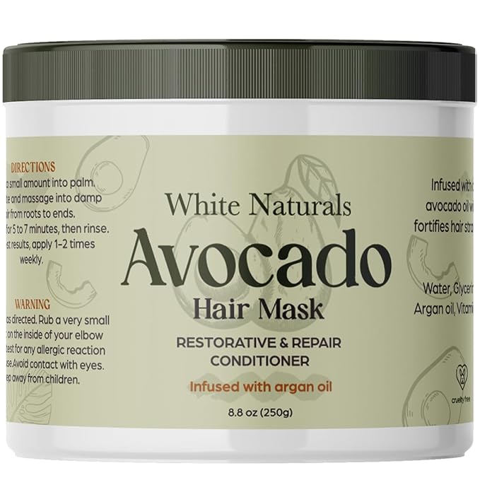 White Naturals Avocado Hair Mask Infused with Biotin for Growth and Volume, Deep Conditioning Cream for Healthy Hydrated Thick Hair, Nourishing Avocado Oil Cream to Help Restore Damaged Tips-VivaGrace Women