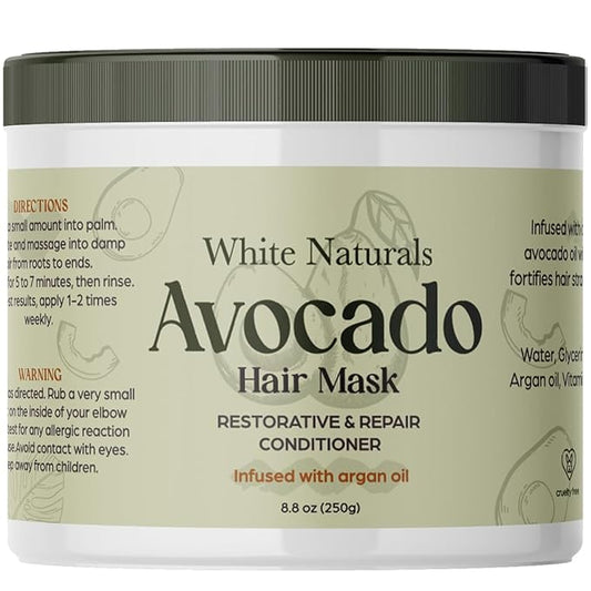 White Naturals Avocado Hair Mask Infused with Biotin for Growth and Volume, Deep Conditioning Cream for Healthy Hydrated Thick Hair, Nourishing Avocado Oil Cream to Help Restore Damaged Tips-VivaGrace Women
