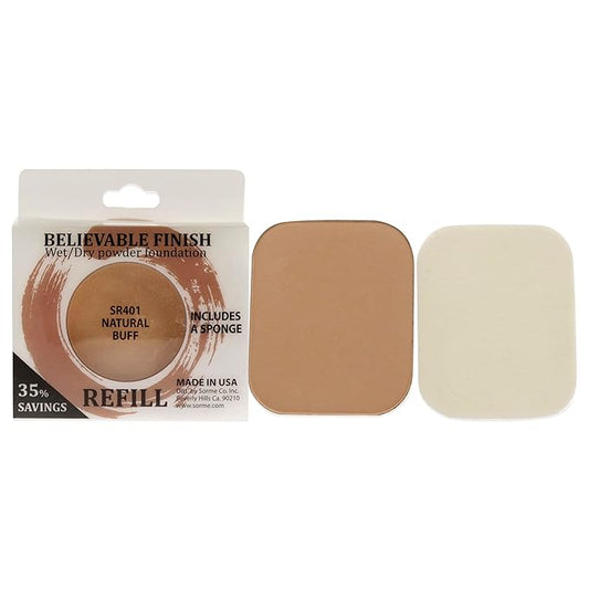 Sorme Cosmetics Believable Finish Powder Foundation Refill in Natural Buff (0.23oz) | Medium to Full Coverage Makeup Foundation Powder | Matte Finish Pressed Powder | Cruelty-Free Powder Makeup-VivaGrace Women