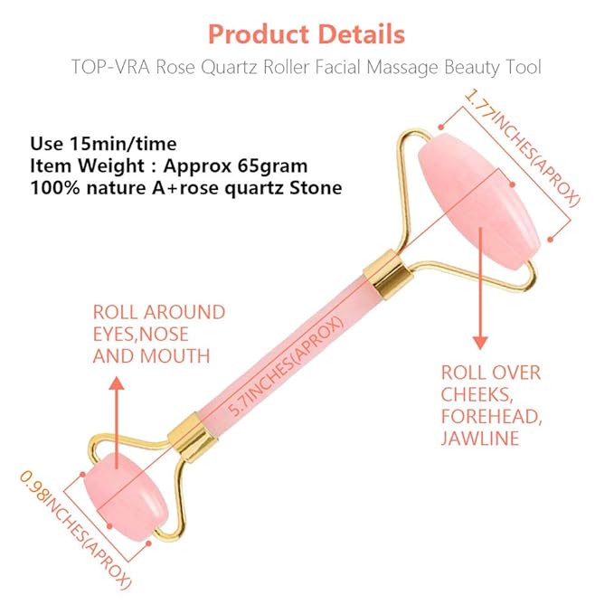 Jade Roller,Rose Quartz Roller for Face,Jade Skincare Tool,Jade Facial Roller,Eye Roller Anti Aging Jade Massager Roller Slimming Healing Chakra Tool A-Rose Quartz (Golden)-VivaGrace Women