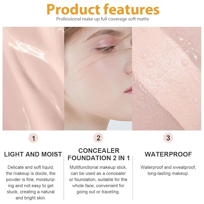 2 Pack Liquid Foundation Cream with Foundation Brush for Face Makeup,Durable Full Coverage Matte Concealer Make Up,Oil Control & Waterproof Base Primer -1 Fl.Oz (#01)-VivaGrace Women
