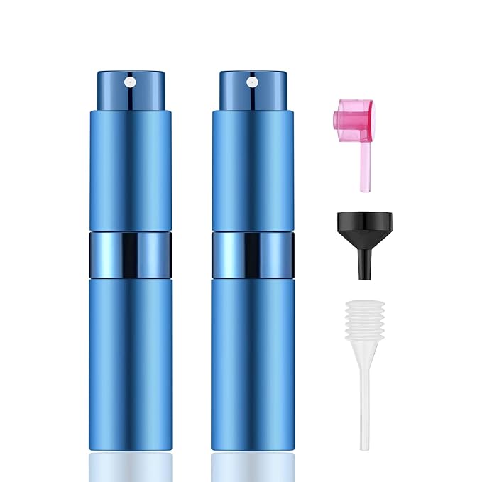 2 PCS/8ml Portable Mini Perfume Atomizer bottles, Empty Refillable Spray Bottle with 3 Types of Refill Tools, Pocket Travel Perfume Sample Bottles(Blue)-VivaGrace Women