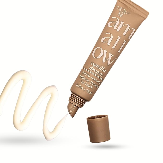 All Natural Tallow Lip Balm Squeezable Tube - Grass Fed/Finished Beef Tallow + Organic Beeswax & Vanilla Essential Oil .5 OZ (Vanilla Dream)-VivaGrace Women