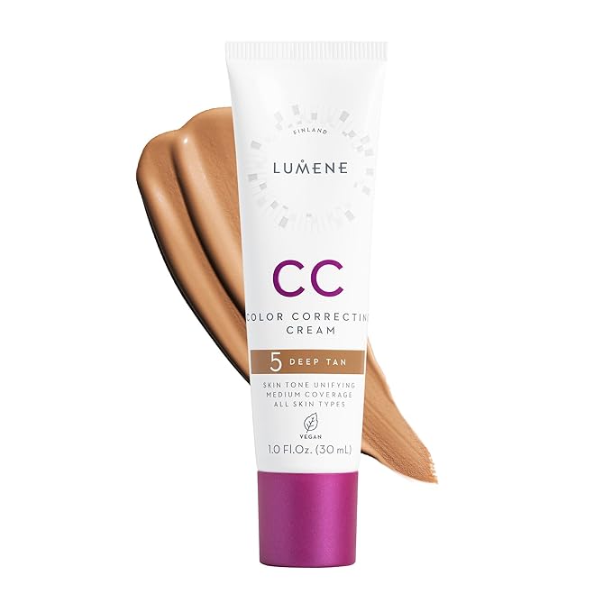 Lumene Color Correcting CC Cream - Lightweight Foundation - Medium Coverage - Redness Reducing Face Makeup for Glowing Complexion - Vegan Formula + Suitable for All Skin Types - Deep Tan (1 fl oz)-VivaGrace Women