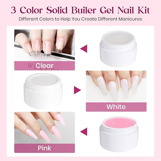 MIZHSE Solid Builder Gel for nails, 3 Colors Sculpting Gel for Nails, Clear White Pink Non-Sticky Hand 3D Nail Art Building Carving Modeling Hard Nail Extension Manicure Salon Home DIY Gift-VivaGrace Women