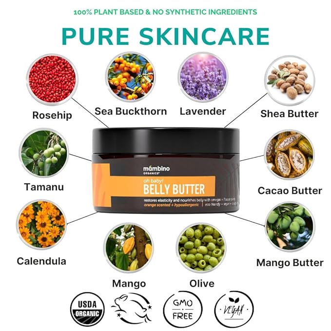 Oh Baby! Belly Butter – Organic Stretch Mark Cream for Pregnancy with Dutch Shea & Cocoa Butter – Vitamins, Omegas for Elasticity – Vegan Cruelty-Free Maternity Care by Mambino Organics, 2.5 fl oz-VivaGrace Women