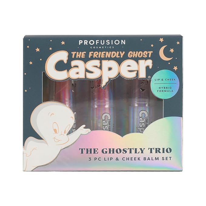 Profusion Cosmetics Casper The Friendly Ghost 3 PC Lip & Cheek Balm Set, Moisturizing Clear Shine Lip Balm and Nourishing Cheek Balm, Unique Makeup Blending Formula, Easy Apply and Long-Lasting Wear-VivaGrace Women