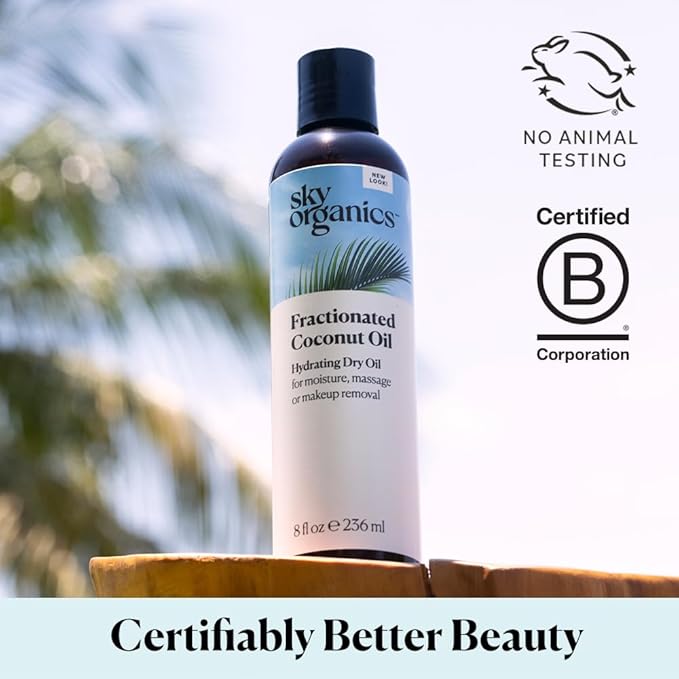 Sky Organics Fractionated Coconut Oil, Hydrating Dry Oil for Moisture, Massage and Makeup Removal, Suitable for All Skin Types, 100% Pure and Cold Pressed Multipurpose Body and Face Oil, 8 fl. Oz-VivaGrace Women