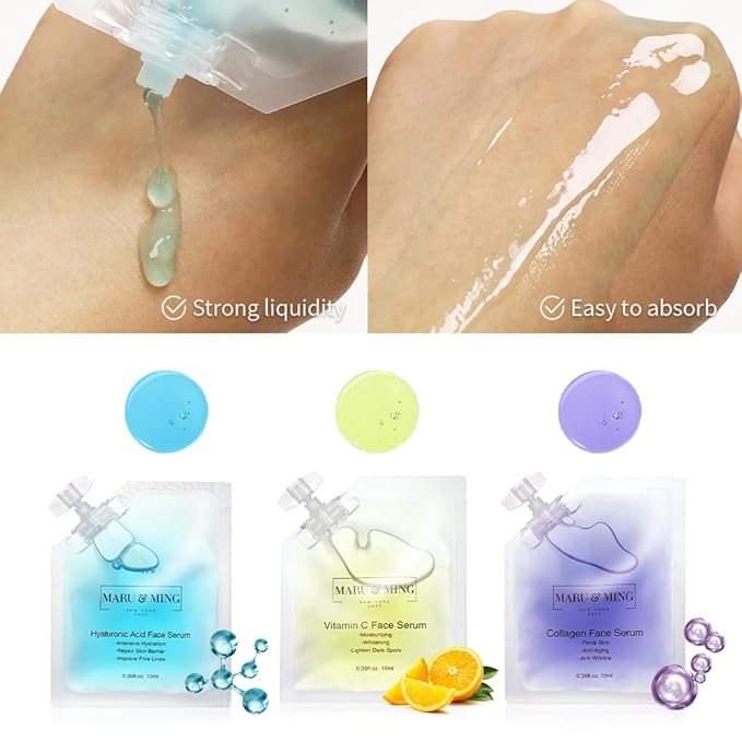 Tres Amigos Collection/Organic Hyaluronic Acid, Vitamin C, Collagen Korean Face Serums 1 oz. Total Weight-VivaGrace Women