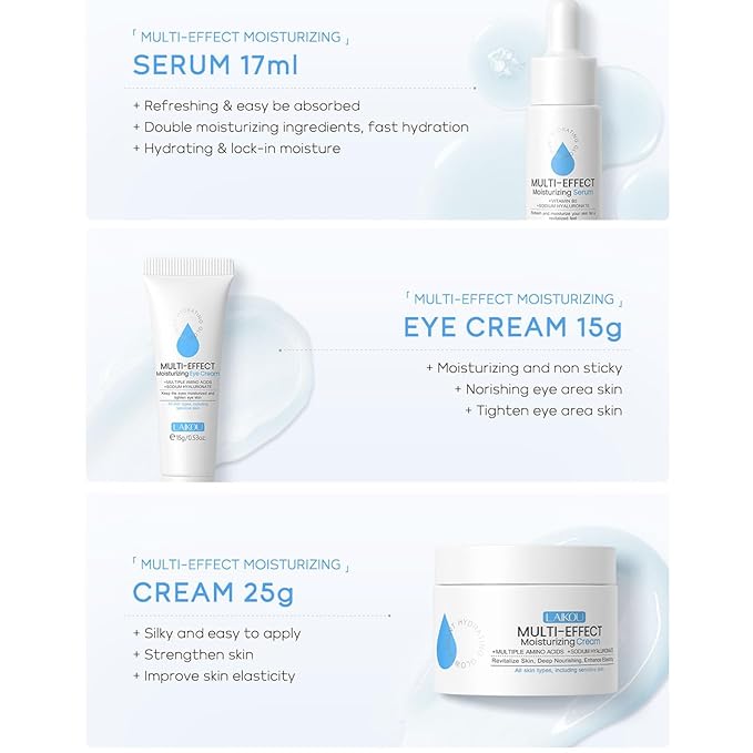 Generic Moisturizer Skin Care Set,5PCS Skincare Teen Girls Set,Long-Lasting Moisturizing Skincare SetWith Cleanser,Toner,Serum,Eye Cream,Cream，Strong moisturizing effect，For All Skin Types, Blue-VivaGrace Women