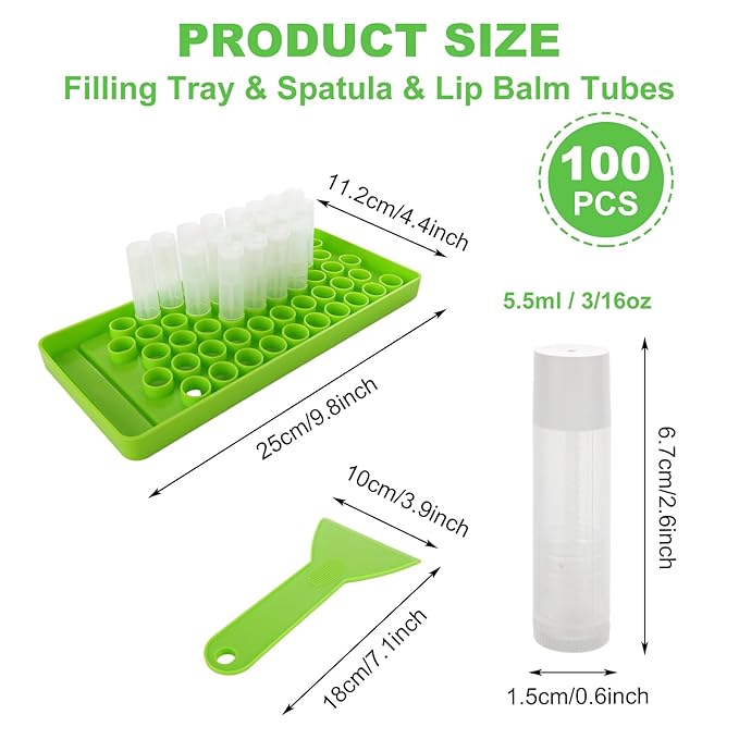 Lip Balm Tubes with Filling Tray and Spatula, 100PCS 5ml White Lip Balm Containers with White Caps, DIY Lip Care Balms Making Tray and Spatula for Women Girl Cosmetics Makeup-VivaGrace Women