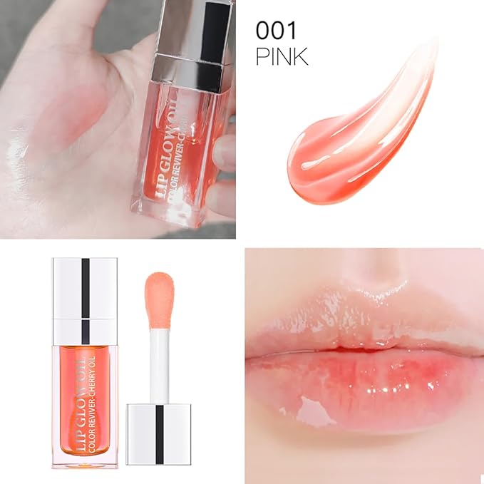 Hydrating Lip Glow Oil Moisturizing Plumping Lip Tint Lip Gloss Transparent Lip Balm Long Lasting Nourishing Repairing Lightening Lip Lines (001# PINK)-VivaGrace Women