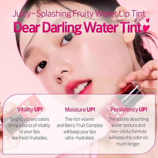 ETUDE Dear Darling Water Tint #4 Red Grapefruit Ade (9g) | Vivid Color Lip Stain with Moisturizing Weightless & Non-sticky Finish Lip Stain | Korean Makeup, Kbeauty-VivaGrace Women