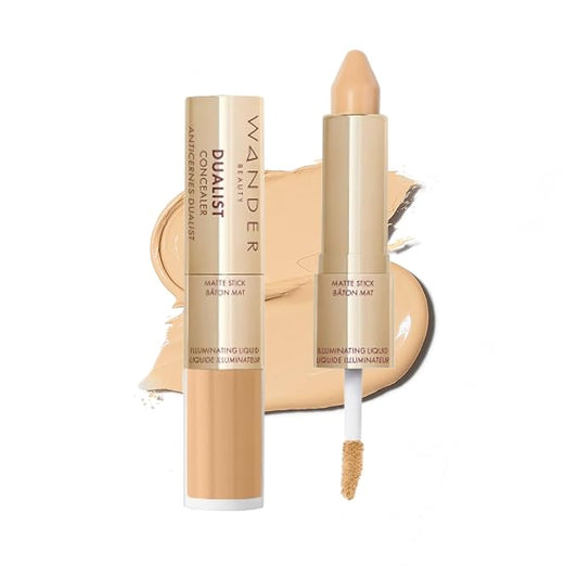 Wander Beauty Dualist Matte and Illuminating Concealer Makeup - Light Medium - Dual-Ended Matte Concealer Stick + Liquid Concealer - Full Coverage Concealer Brightens, Firms, & Hydrates - 0.28 fl oz-VivaGrace Women