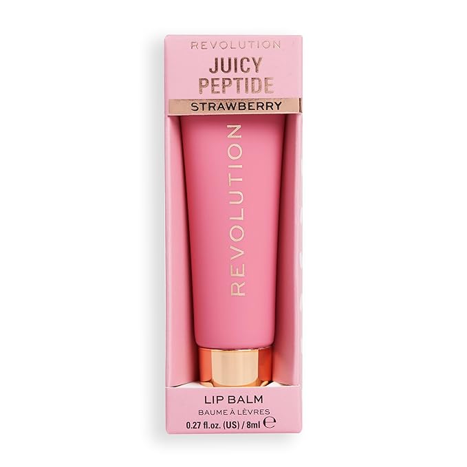 Revolution Beauty, Juicy Peptide Lip Balm, Hydrating & Plumping Lip Balm with Sheer Color, Infused with Vitamin E & Peptides, Pink Strawberry, 0.27 Fl. Oz-VivaGrace Women
