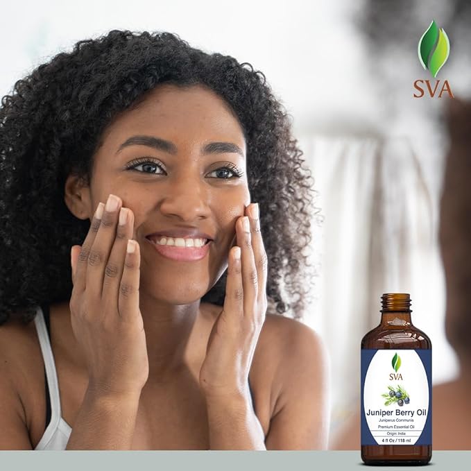 SVA Juniper Berry Essential Oil – 4 Fl Oz – 100% Natural Juniper Oil - for Diffuser, Hair Care, Face, Skin Care, Aromatherapy, Scalp and Body Massage, Soap and Candle Making – with Dropper-VivaGrace Women