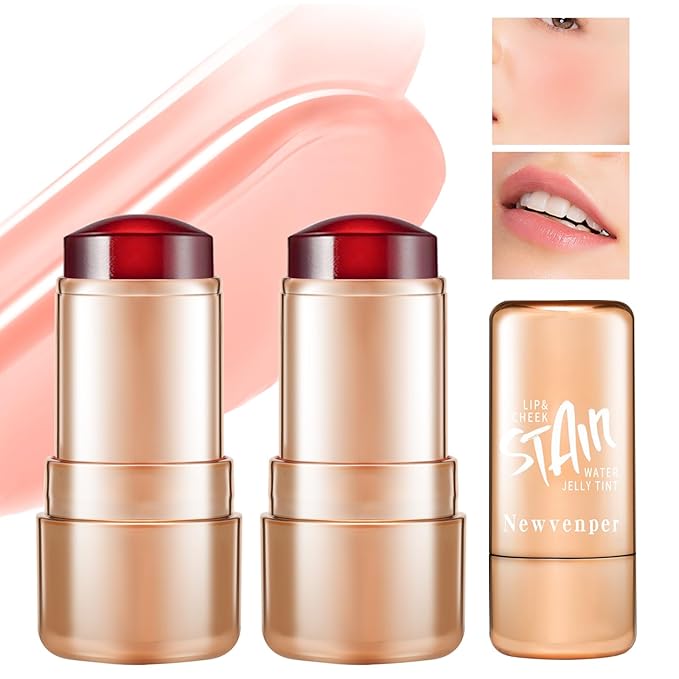 2pcs Jelly Blush Stick, Multi-purpose Lip and Cheek Colour Stick, Jelly Texture Waterproof, Moisturising and Long-lasting, Non-sticky, Create Watercolour Makeup Effect for Women and Girls 2#-VivaGrace Women
