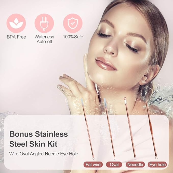 Facial Steamer, Amconsure Nano Ionic Face Steamer for Home, 100ML Warm Mist Humidifier for Women Moisturizing, Unclogs Pores-Bonus Stainless Steel Skin Kit and 2 Face Scrubbers-VivaGrace Women