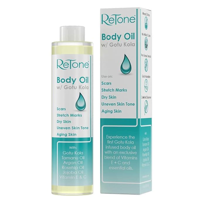 ReTone® Body Oil: Stretch Mark Prevention -Non-greasy finish - Infused with Gotu Kola - No mess dispenser - Tamanu oil + Argan Oil + Rosehip Oil + Jojoba Oil + Vitamin E C (dry skin, uneven skin tone)-VivaGrace Women