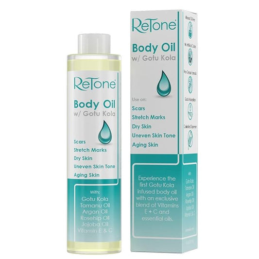 ReTone® Body Oil: Stretch Mark Prevention -Non-greasy finish - Infused with Gotu Kola - No mess dispenser - Tamanu oil + Argan Oil + Rosehip Oil + Jojoba Oil + Vitamin E C (dry skin, uneven skin tone)-VivaGrace Women