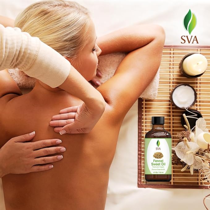 SVA Sweet Fennel Essential Oil – 4 Fl Oz – 100% Natural Fennel Oil - for Diffuser, Hair Care, Face, Skin Care, Aromatherapy, Scalp and Body Massage, Soap and Candle Making – with Dropper-VivaGrace Women