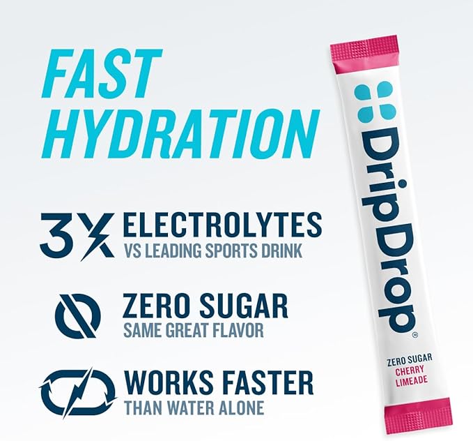 DripDrop Sugar Free Hydration Packets - Zero Cherry Limeade - Single Serve Electrolytes Powder Drink Mix - Non-GMO, Gluten Free, Vegan - 32 Sticks-VivaGrace Women