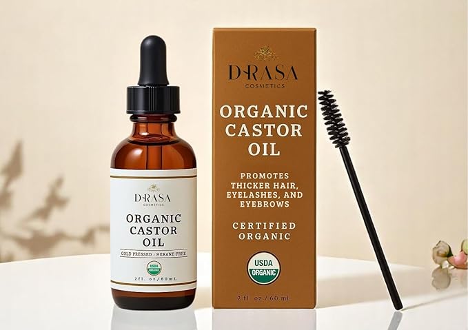 Organic Castor Oil– 100% Pure, Extra Virgin (2oz Glass Bottle), Cold-Pressed, Hexane-Free, Promotes Growth of Hair, Eyebrows & Eyelashes, For Castor Oil Packs, With Free Eyebrow Brush-VivaGrace Women