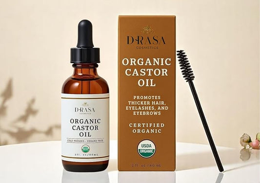 Organic Castor Oil– 100% Pure, Extra Virgin (2oz Glass Bottle), Cold-Pressed, Hexane-Free, Promotes Growth of Hair, Eyebrows & Eyelashes, For Castor Oil Packs, With Free Eyebrow Brush-VivaGrace Women