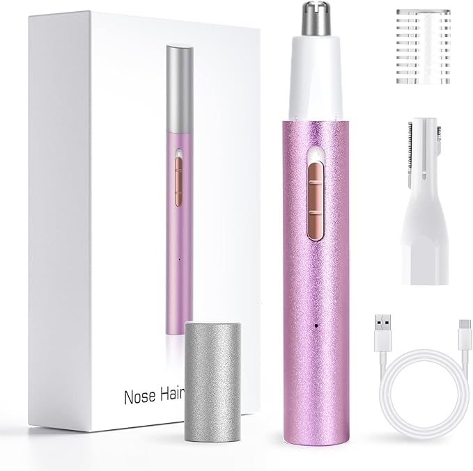 Nose Hair Trimmer for Women Men,2025 Rechargeable 2 in 1 Eyebrow & Facial Trimmer, Professional Painless Ear Hair Trimmer with Powerful Motor and Dual-Edge Blades Easy Cleansing (Purple)-VivaGrace Women