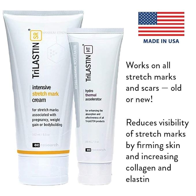 TriLASTIN-SR Intensive Stretch Mark Cream Bundle with Hydro-Thermal Accelerator (5.5 & 3 oz) | Fast-Acting Stretch Marks Cream with Absorption Enhancing Serum | Hypoallergenic & Paraben-free-VivaGrace Women