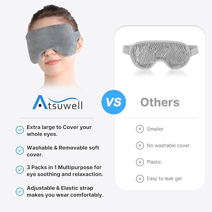 Atsuwell Cooling Eye Mask, Reusable Cold Sleep Eye Compress and Moist Heat for Eye Relaxing, Multipurpose Eye Bag for Dry Eyes with Microwavable Flaxseed Pad, Cold Gel Pad and Silky Cotton Insert-VivaGrace Women