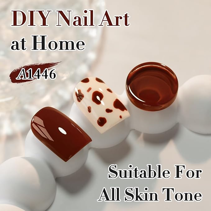 Double Rhythm 0.50 OZ Gel Polish Hema Free Same Color Same Bottle Golden Round Translucent Neutral Natural Milky 15 ML Jelly UV Polish Art DIY at Home (Burgundy Brown-C1446)