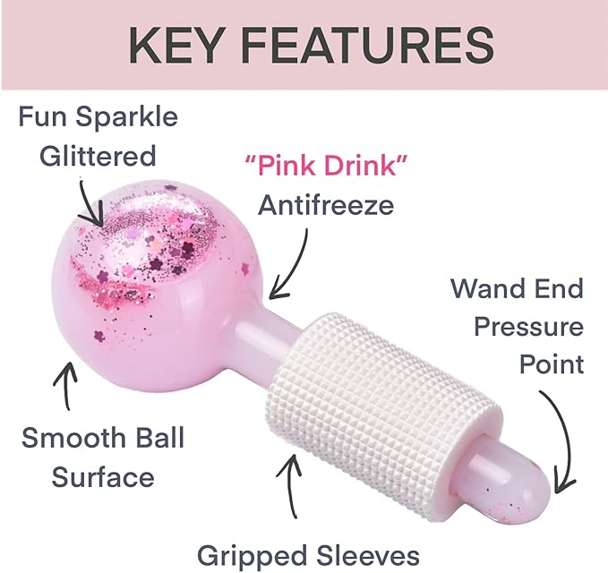Ice Globes for Facials – Facial Tools for Face & Eye Puffiness Relief, Cool Skincare Cryo Tools - Pink Drink Glitter-VivaGrace Women