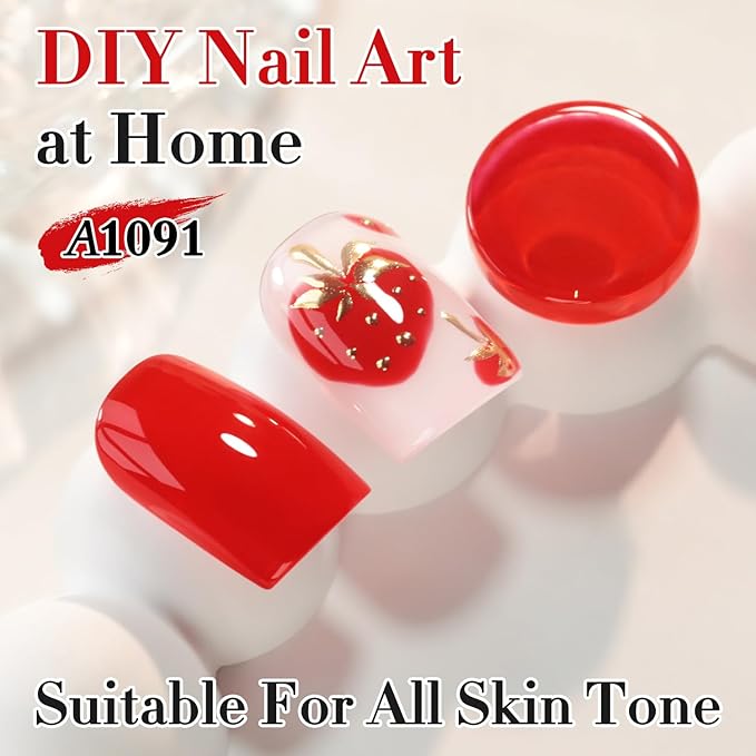 Double Rhythm 0.50 OZ Gel Polish Hema Free Same Color Same Bottle Golden Round Translucent Neutral Natural Milky 15 ML Jelly UV Polish Art DIY at Home (Red-C1091)