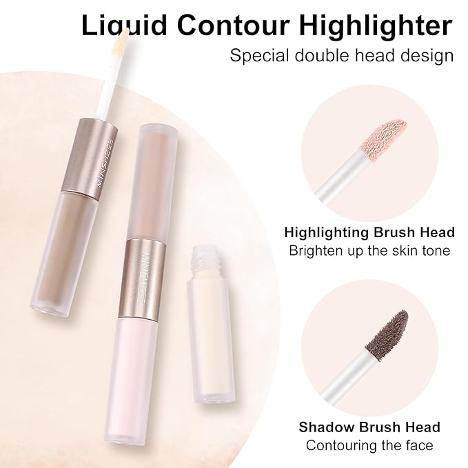 2 in 1 Bronzer and Highlighter Stick,Non-greasy & Non-drying Contour Pencil,Easy to Create a Natural Shimmery Finishing,Long Lasting & Waterproof Face Brighten Make up Pen-VivaGrace Women