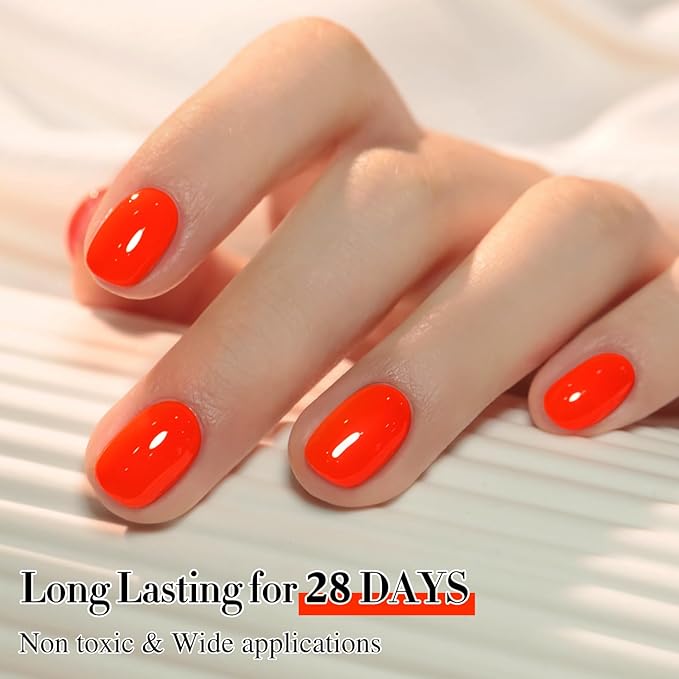Double Rhythm 0.50 OZ Gel Polish Hema Free Same Color Same Bottle Golden Round Translucent Neutral Natural Milky 15 ML Jelly UV Polish Art DIY at Home (Neon Orange-C1044)