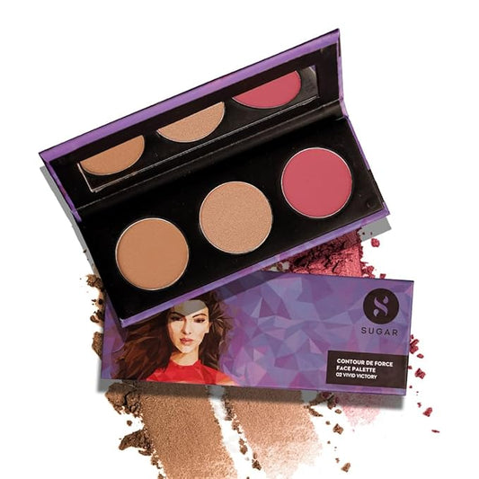 SUGAR Cosmetics Contour De Force Face Palette - 02 Vivid Victory Longlasting Formula, Lightweight Blush, Highlighter And Bronzer, Paraben Free.-VivaGrace Women