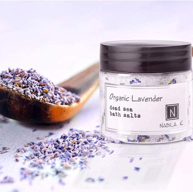 Organic Lavender Bath Salts by Nabila K - Dead Sea Salt & Epsom Salt Scrub & Soak - Exfoliates & Hydrates Skin, Botanical Essential Oils - Bubble Bath Accessories for All Skins Types, 2 oz-VivaGrace Women