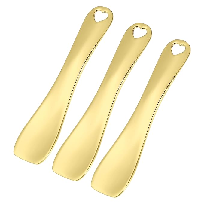 VOCOSTE 3 Pcs Makeup Spatula Mini Spoon, Eye Cream Massage Sticks Beauty Scoop, for Facial Cosmetic Face Cream, Zinc Alloy Heart Shape 2.36"x0.49", Gold Tone-VivaGrace Women
