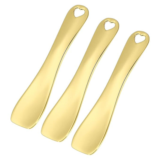 VOCOSTE 3 Pcs Makeup Spatula Mini Spoon, Eye Cream Massage Sticks Beauty Scoop, for Facial Cosmetic Face Cream, Zinc Alloy Heart Shape 2.36"x0.49", Gold Tone-VivaGrace Women