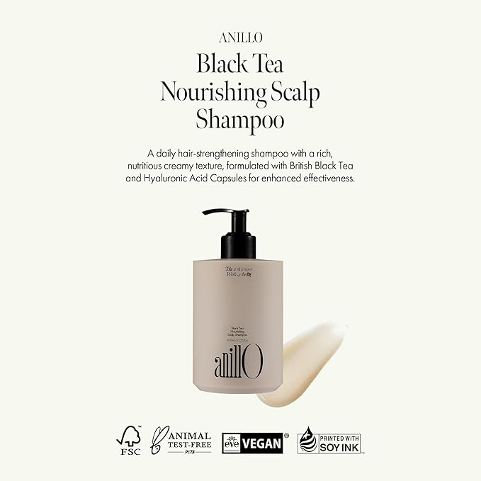 Vegan Nourishing Scalp Shampoo with Black Tea, Hyaluronic & Amino Acids to Strengthen Scalp Barrier, Creamy Woody Scent, Paraben, Sulfate & Silicone Free 450ml / 15.22 fl. Oz-VivaGrace Women