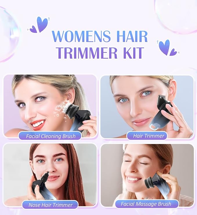 Electric Razors for Women,5 in 1 Womens Electric Leg Shaver Cordless Painless Facial Hair Removal for Arms and Underarms Bikini Trimmer,Portable and Safe Wet and Dry Use Women Shaver,White Black-VivaGrace Women