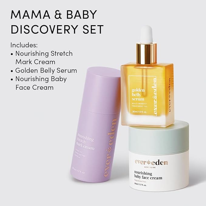 Evereden Mama & Baby Discovery Set - Dermatologist-Developed Clean & Vegan Maternity Skin Care Bundle - Stretch Mark Cream, Belly Serum, & Nourishing Baby Face Cream - Postpartum Gifts for New Mom-VivaGrace Women