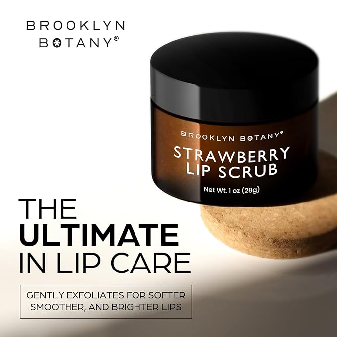 Brooklyn Botany Lip Scrub Exfoliator 1 oz – Lip Moisturizer for Dry Lips and Chapped Lips – Gentle Lip Exfoliator for Smooth and Brighter Lips – Strawberry Flavor-VivaGrace Women